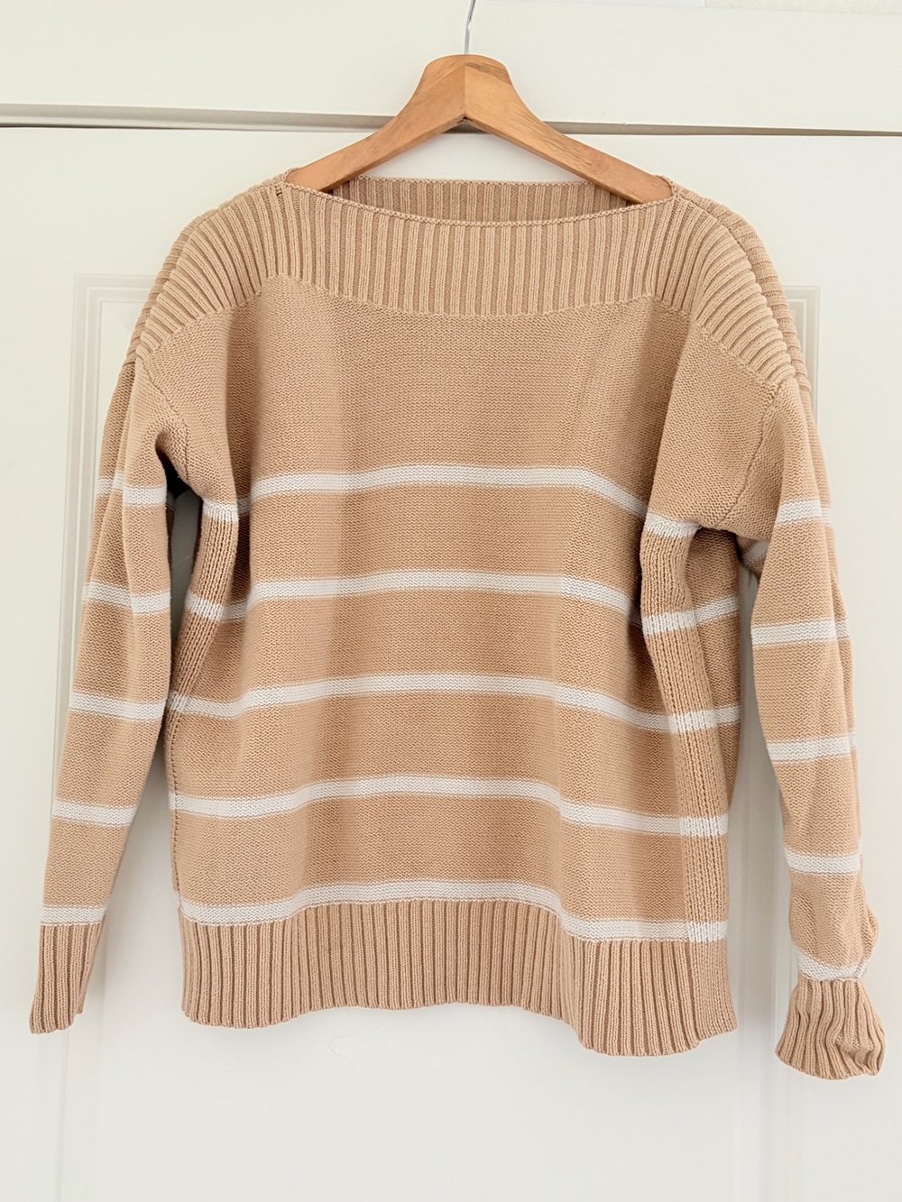 Time and Tru Beige and White Striped Crewneck Sweater